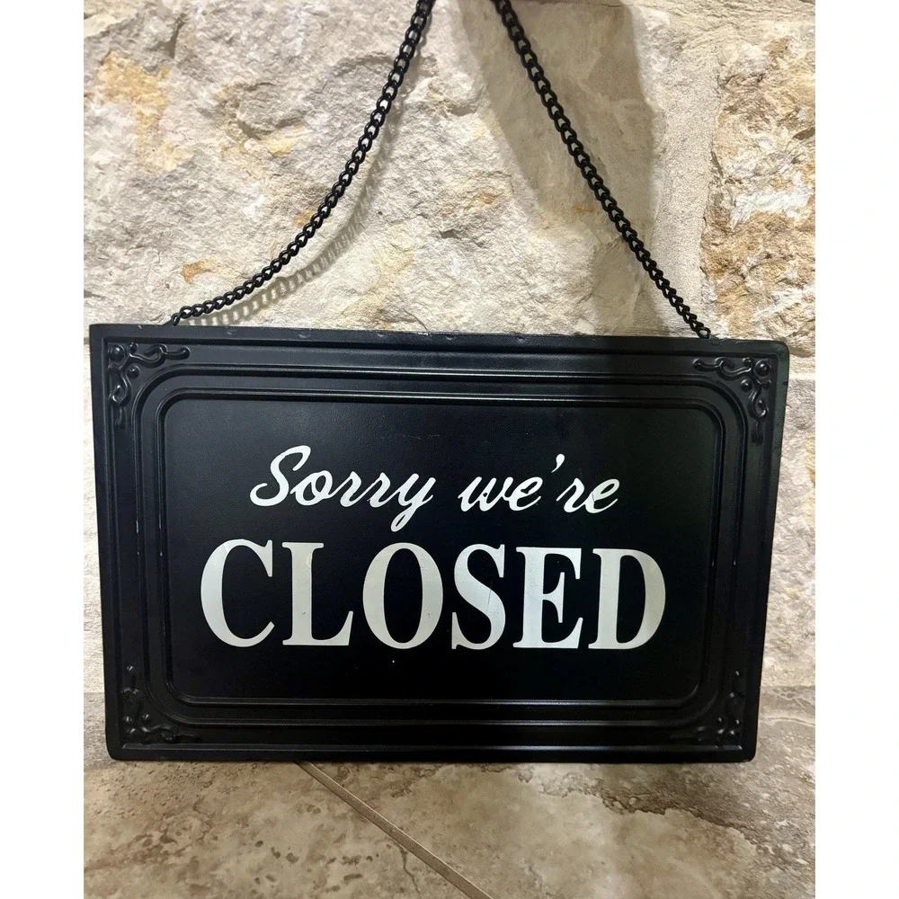 Double Sided‎ Metal Open Closed Sign w/Hanging Chain for Business Retail